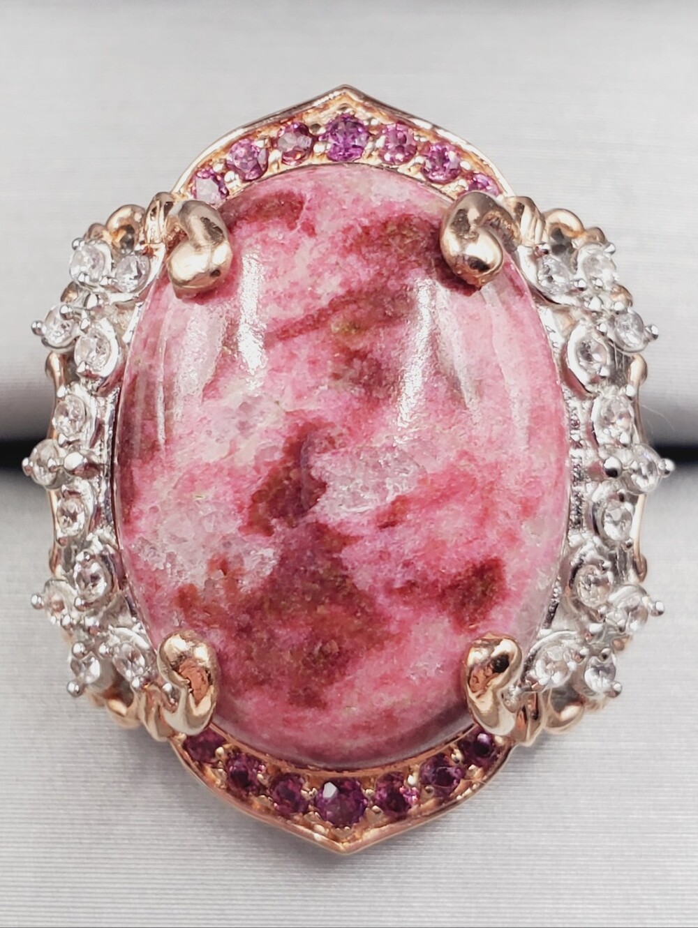 Norwegian Thulite Rose Gold - Platinum - 925 Sterling Silver Statement Ring